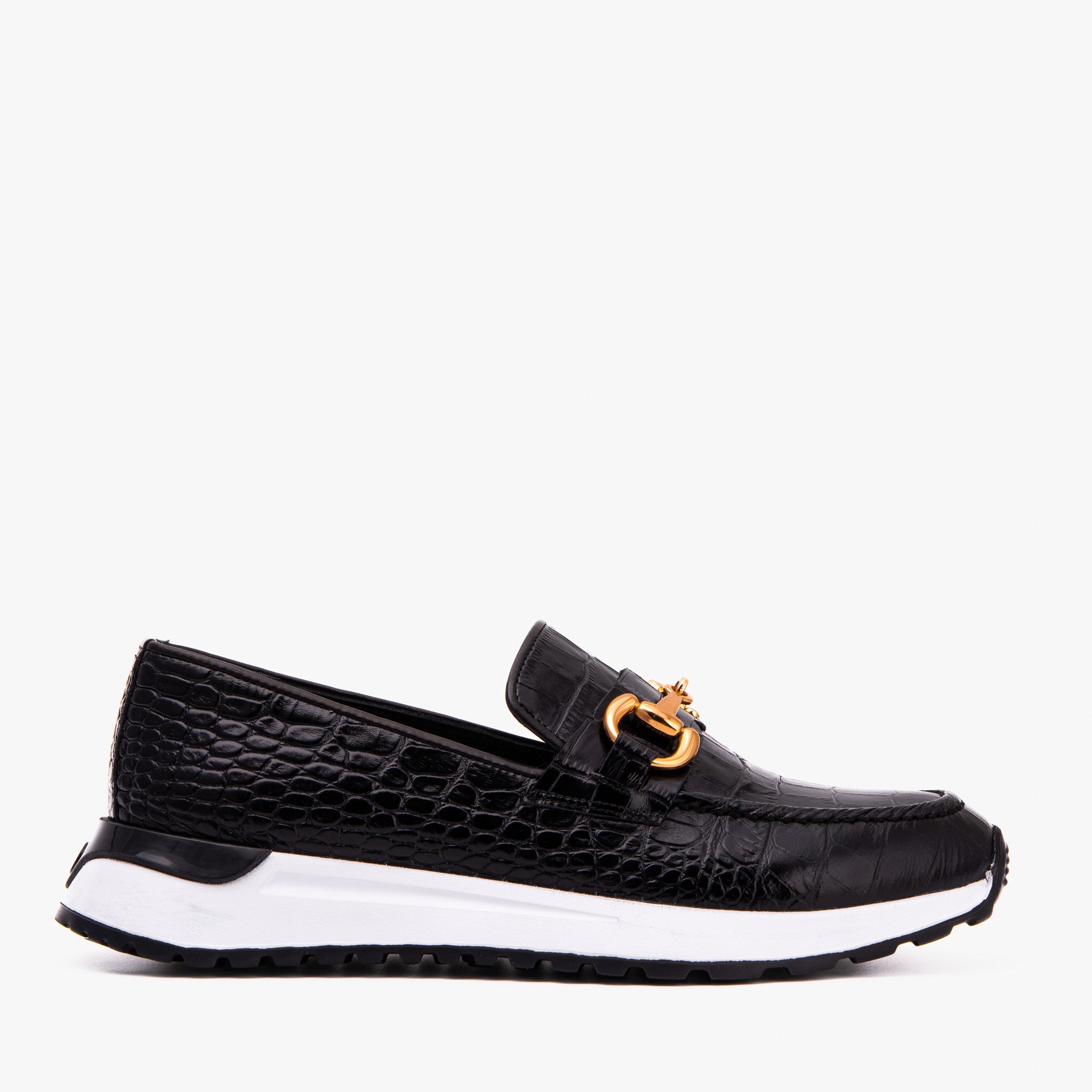 The Milan Black  Croc-Embossed Leather Sneaker