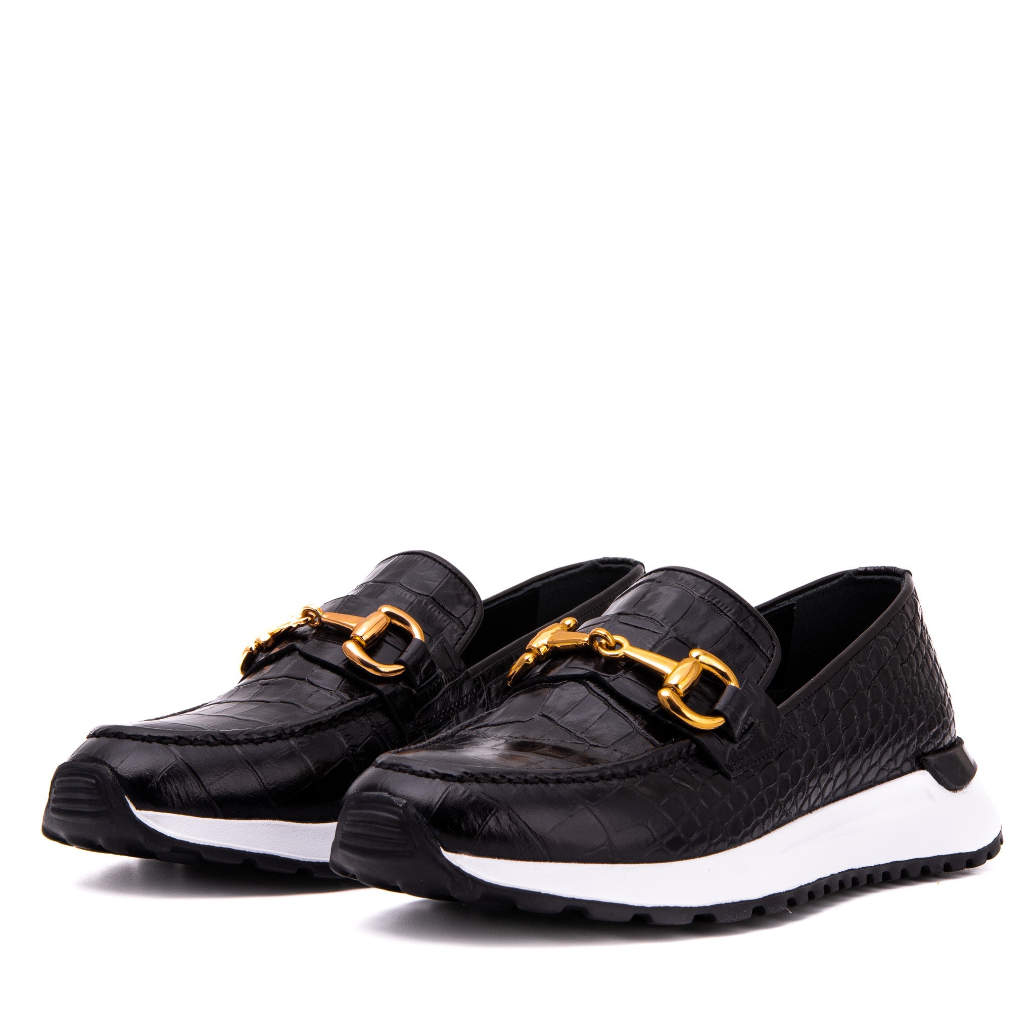 The Milan Black  Croc-Embossed Leather Sneaker