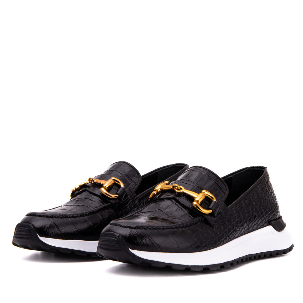 The Milan Black  Croc-Embossed Leather Sneaker