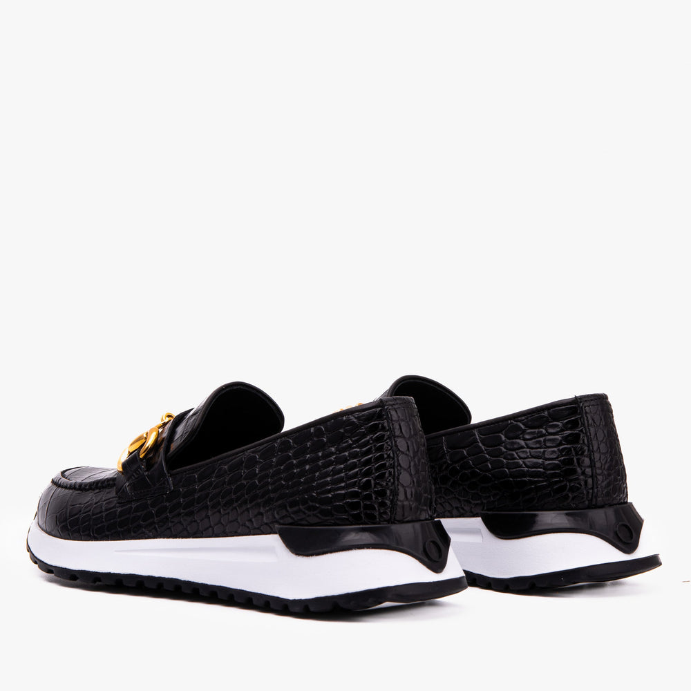 The Milan Black  Croc-Embossed Leather Sneaker