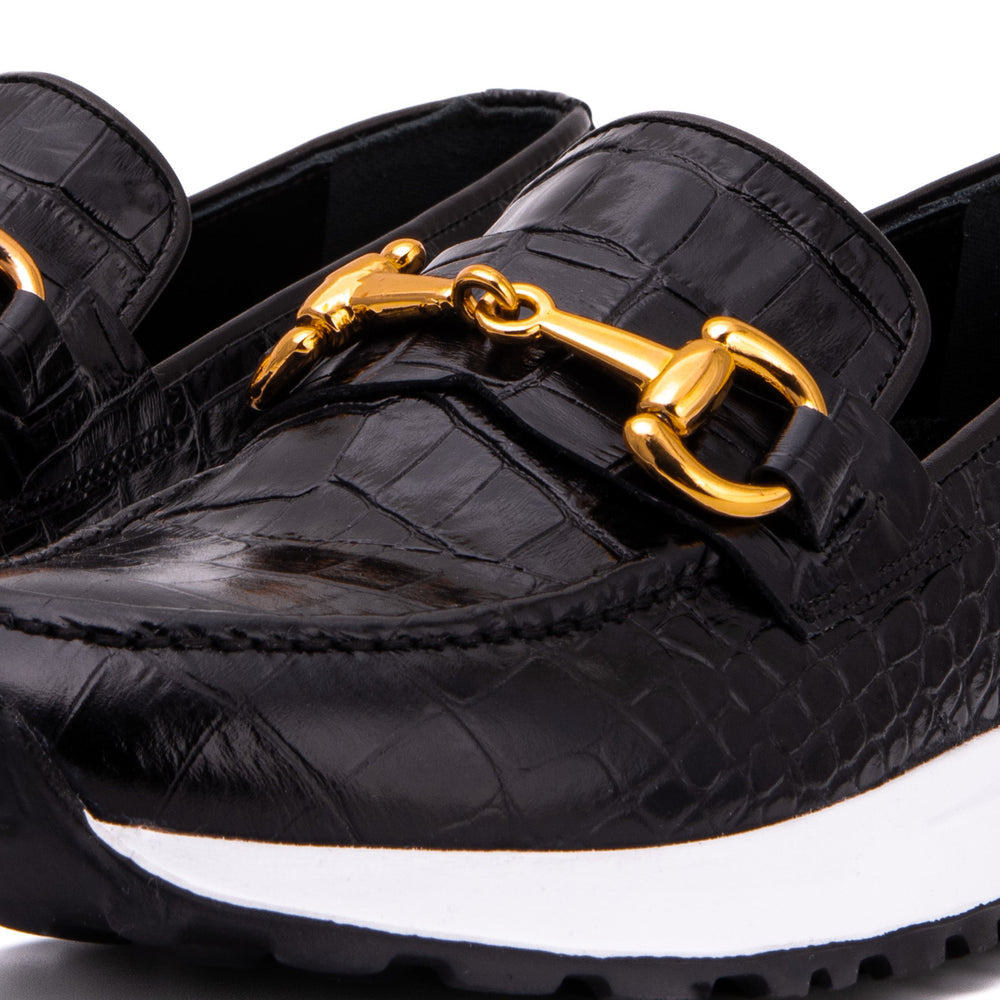 The Milan Black  Croc-Embossed Leather Sneaker