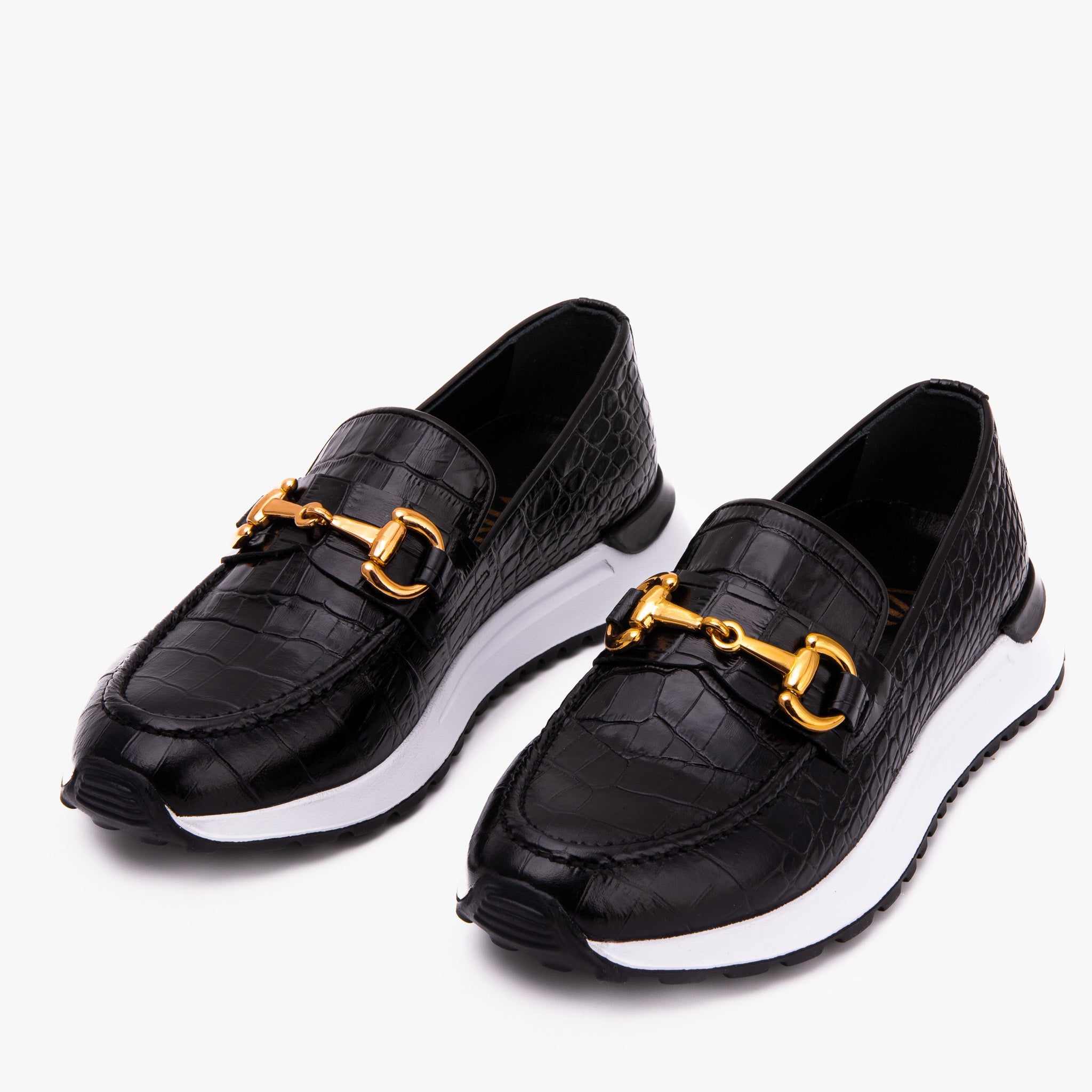 The Milan Black  Croc-Embossed Leather Sneaker