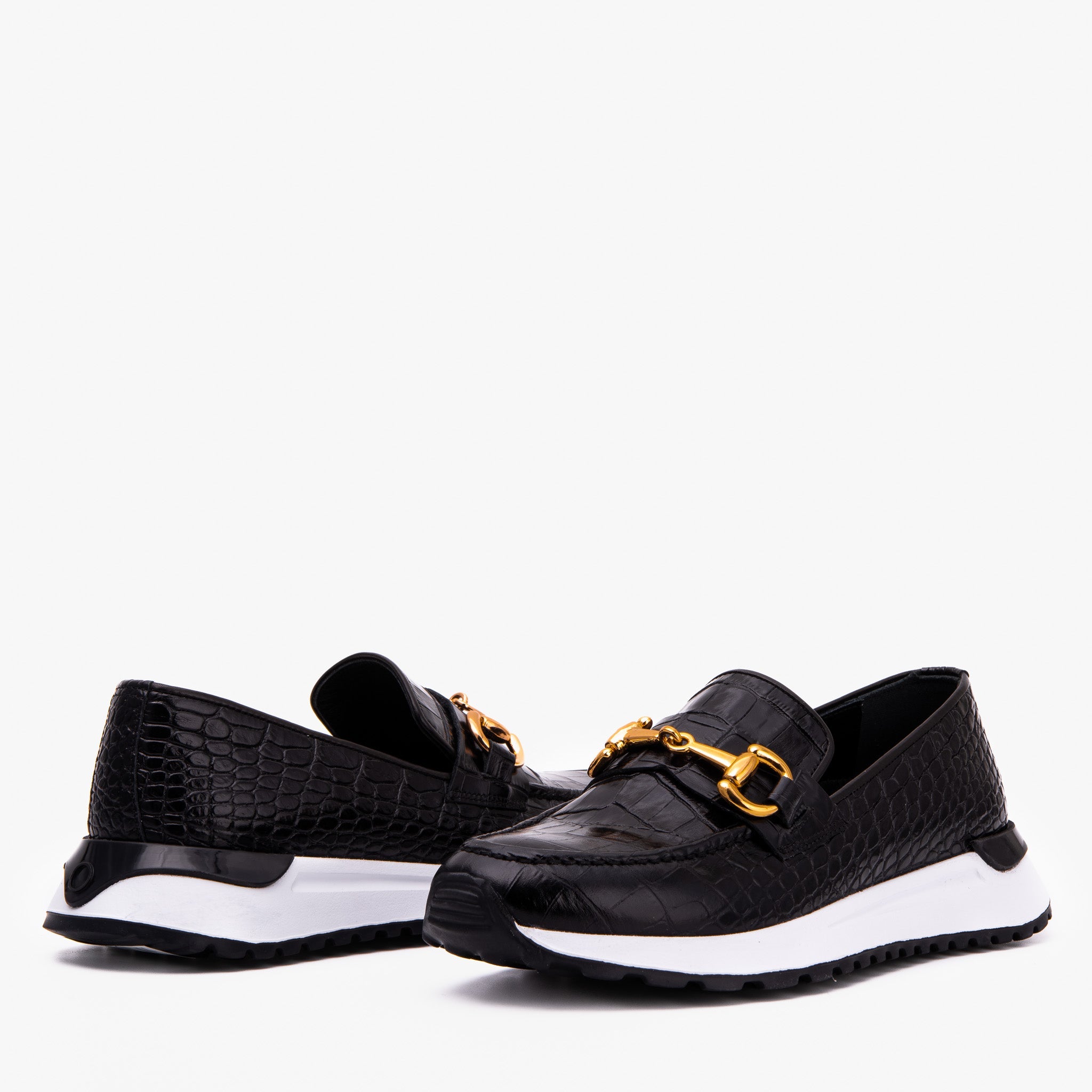 The Milan Black  Croc-Embossed Leather Sneaker