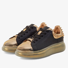 The Venezia Gold Black Leather Sneaker