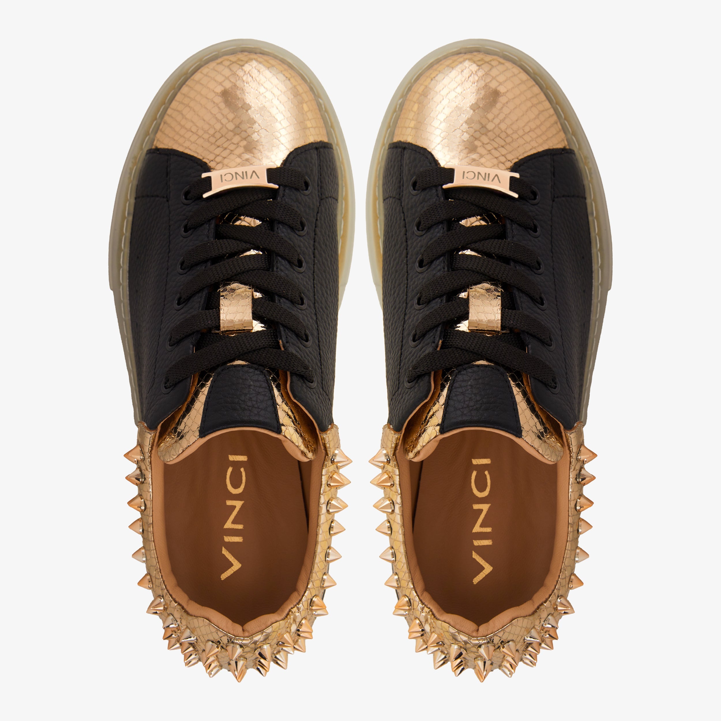 The Venezia Gold Black Leather Sneaker