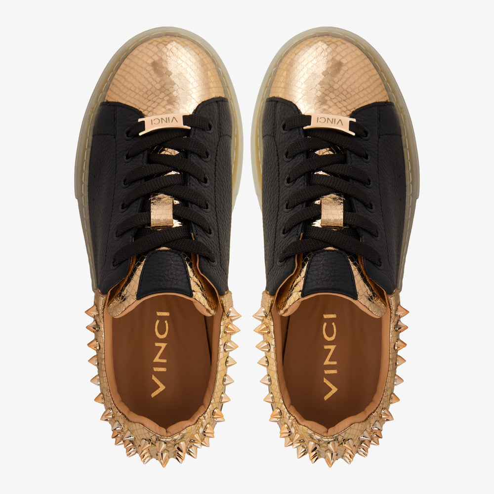 The Venezia Gold Black Leather Sneaker