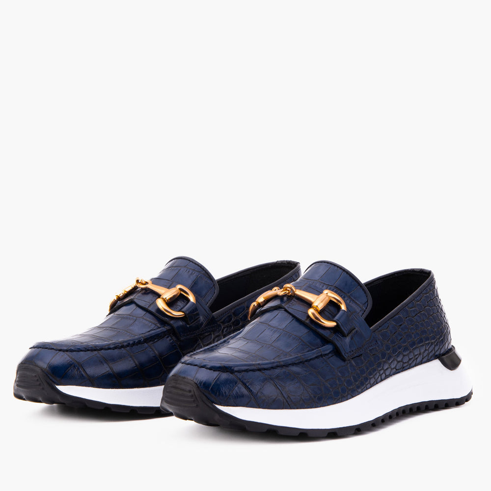 The Milan Navy Croc-Embossed Leather Sneaker