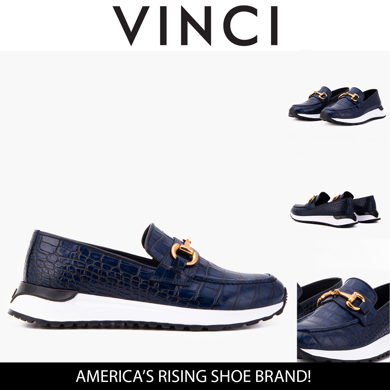 The Milan Navy Croc-Embossed Leather Sneaker