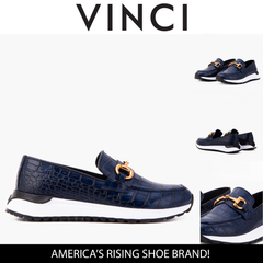 The Milan Navy Croc-Embossed Leather Sneaker