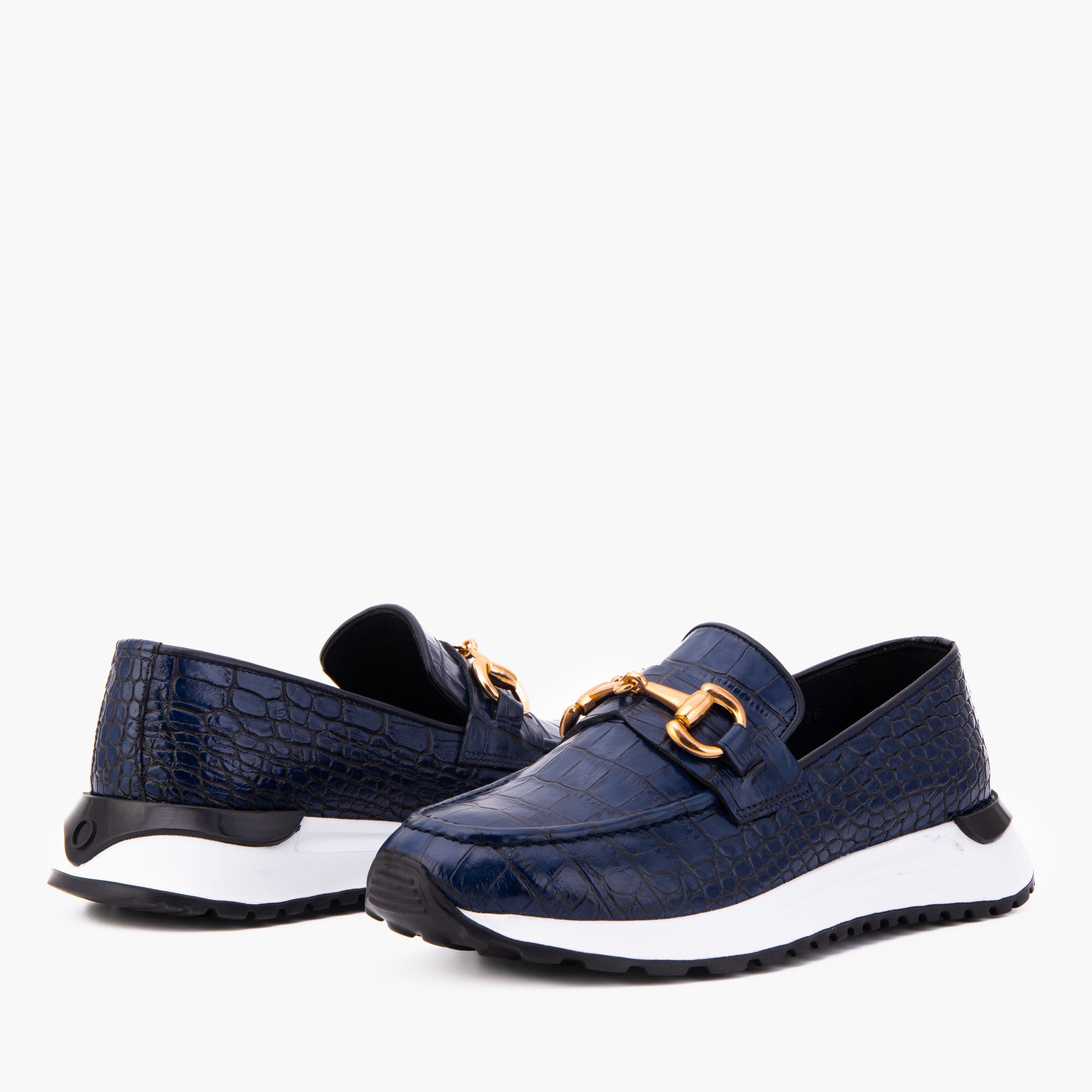 The Milan Navy Croc-Embossed Leather Sneaker