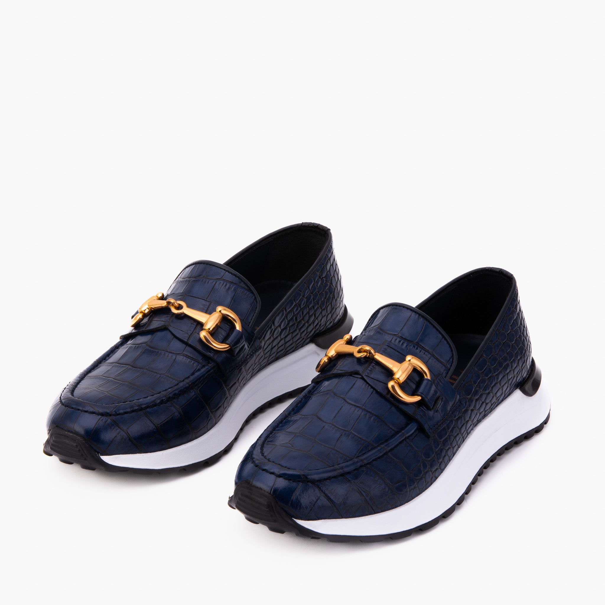 The Milan Navy Croc-Embossed Leather Sneaker
