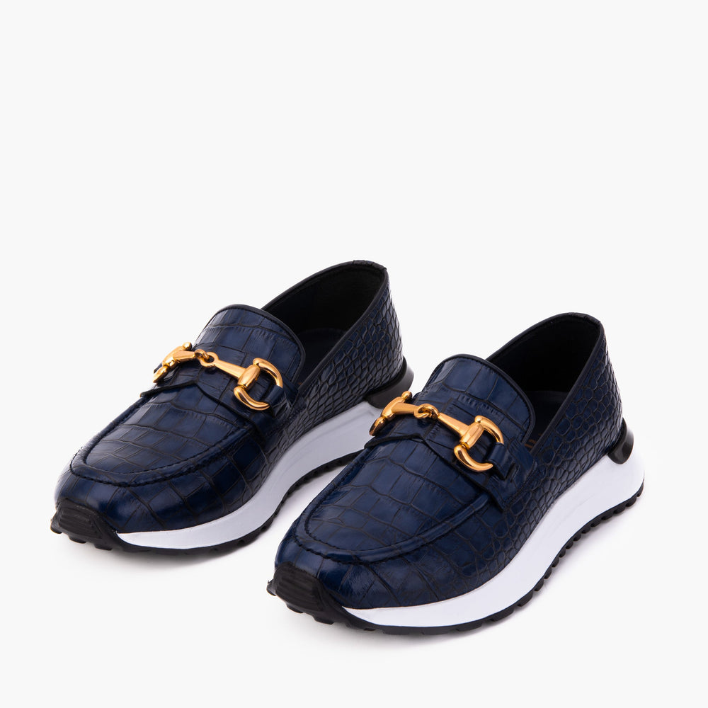 The Milan Navy Croc-Embossed Leather Sneaker