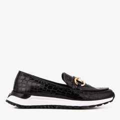 The Milan Black Croc-Embossed Patent Leather Sneaker