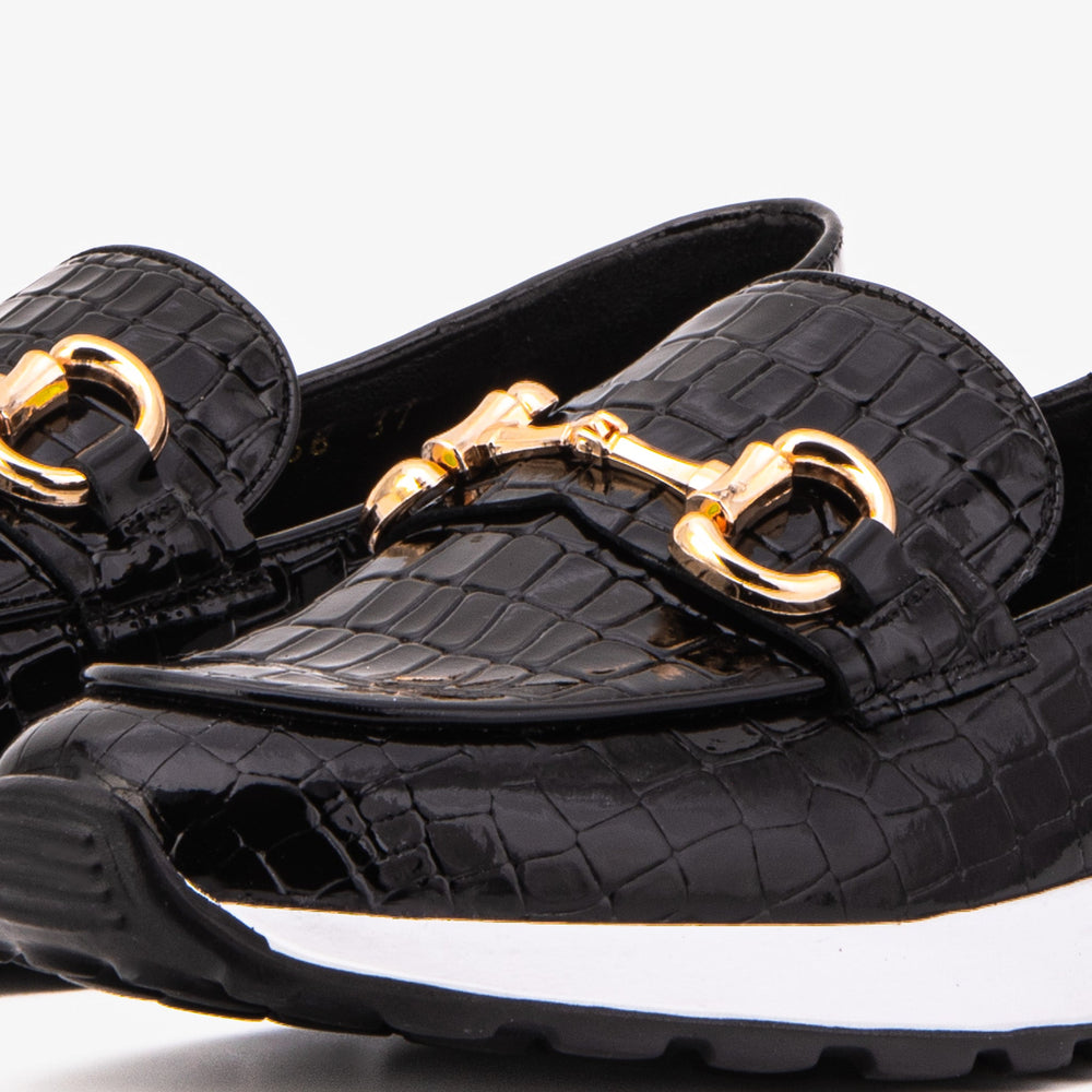 The Milan Black Croc-Embossed Patent Leather Sneaker