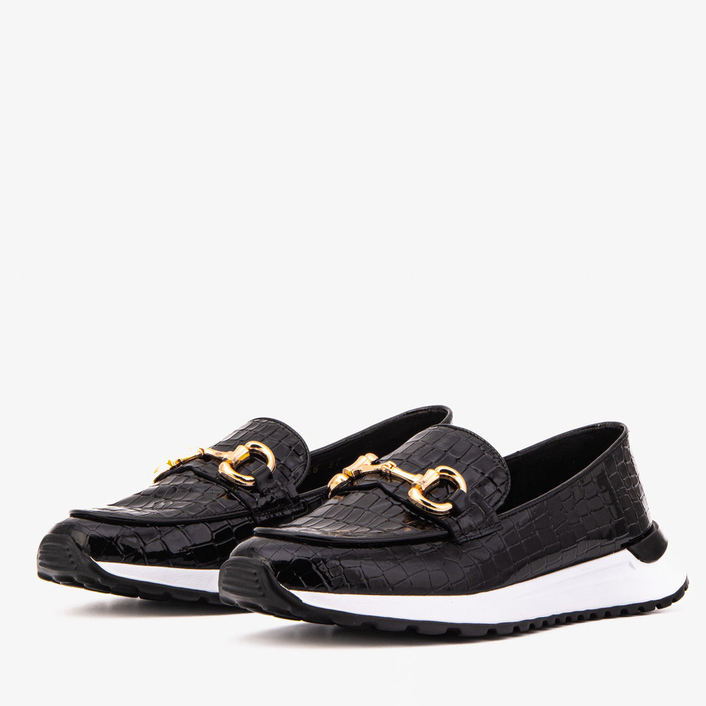 The Milan Black Croc-Embossed Patent Leather Sneaker