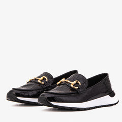 The Milan Black Croc-Embossed Patent Leather Sneaker