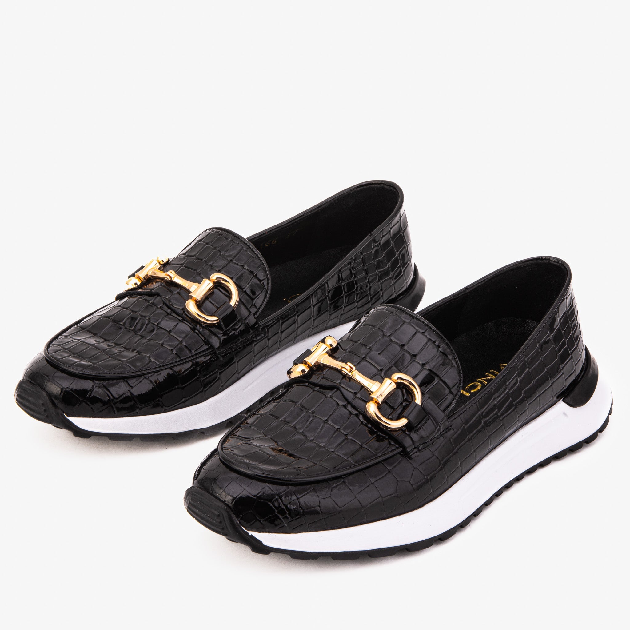 The Milan Black Croc-Embossed Patent Leather Sneaker