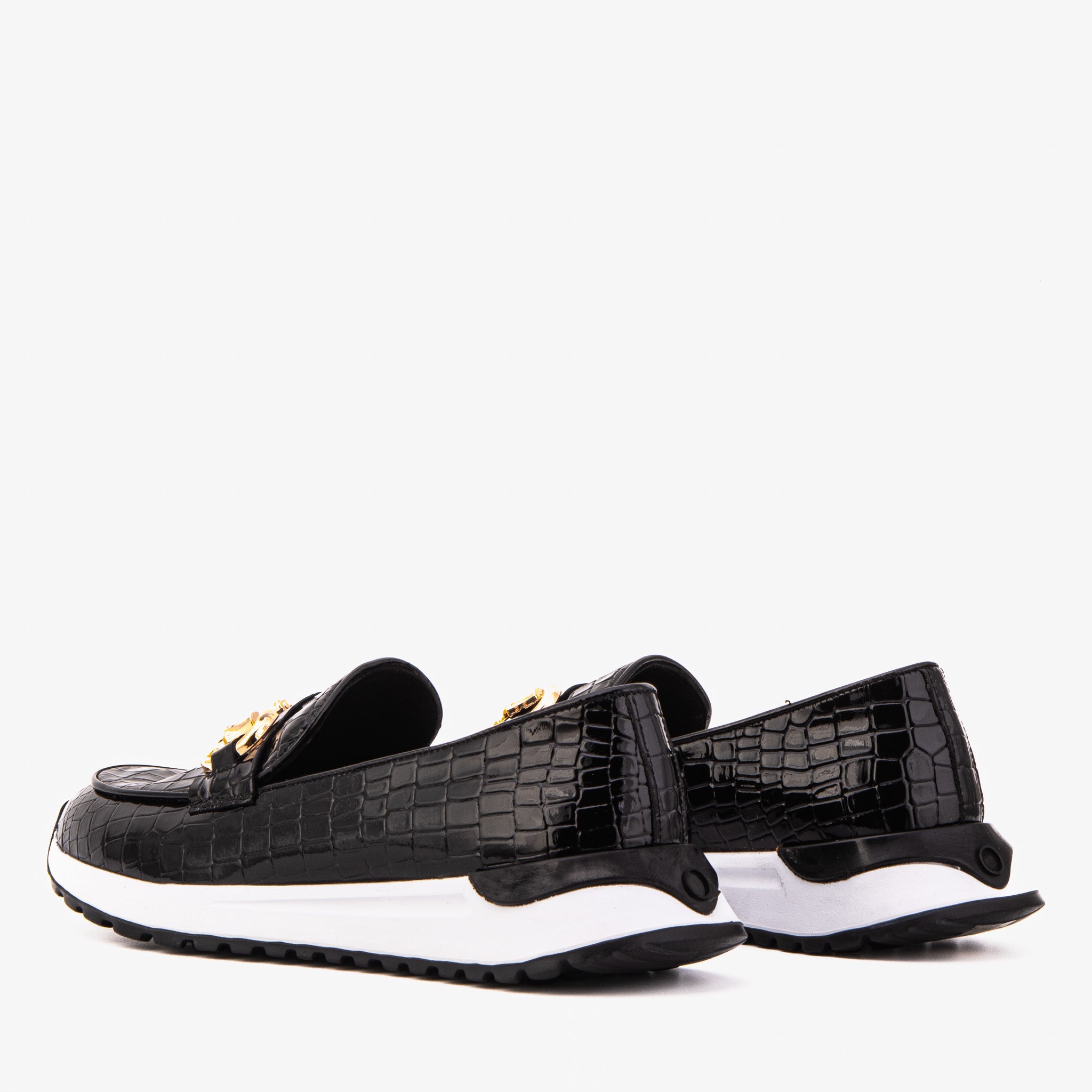 The Milan Black Croc-Embossed Patent Leather Sneaker