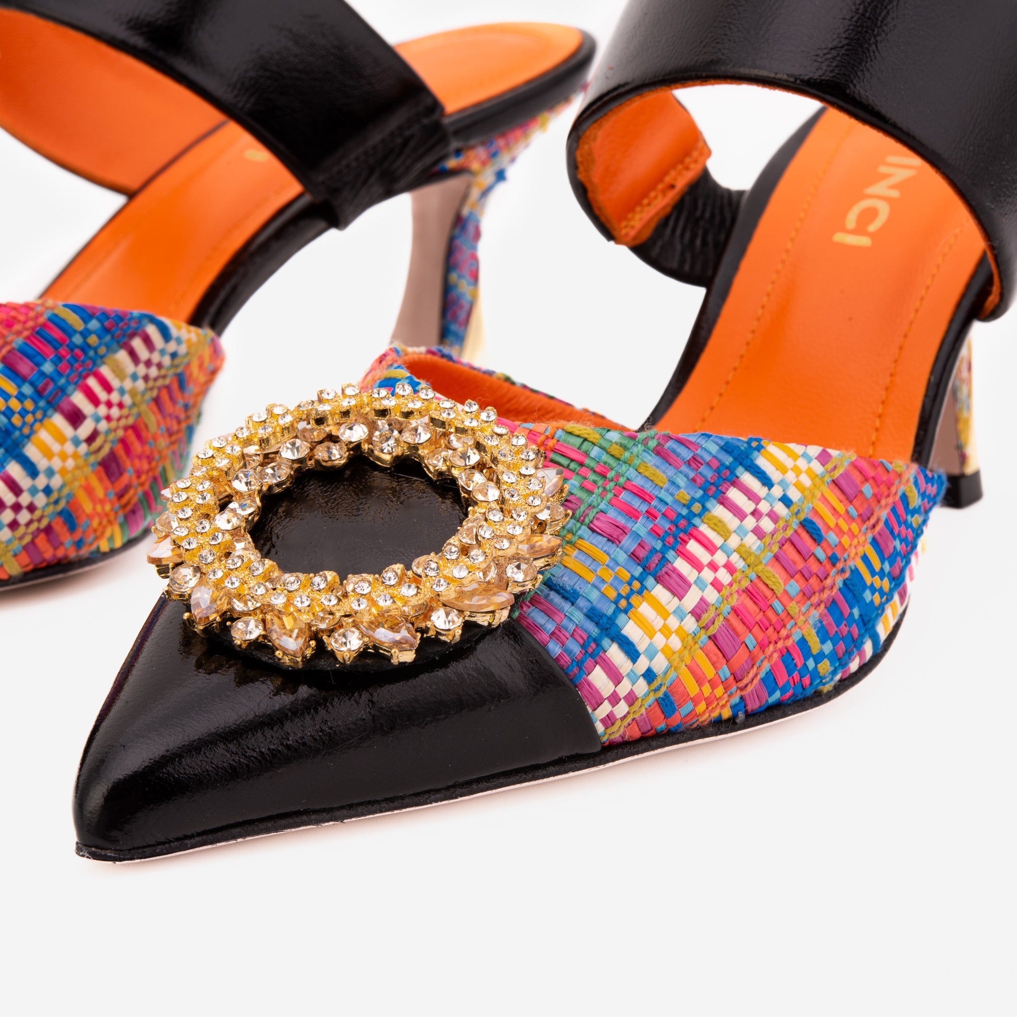 The Valencia Multicolor Leather Jewel Heel Mule Sandal