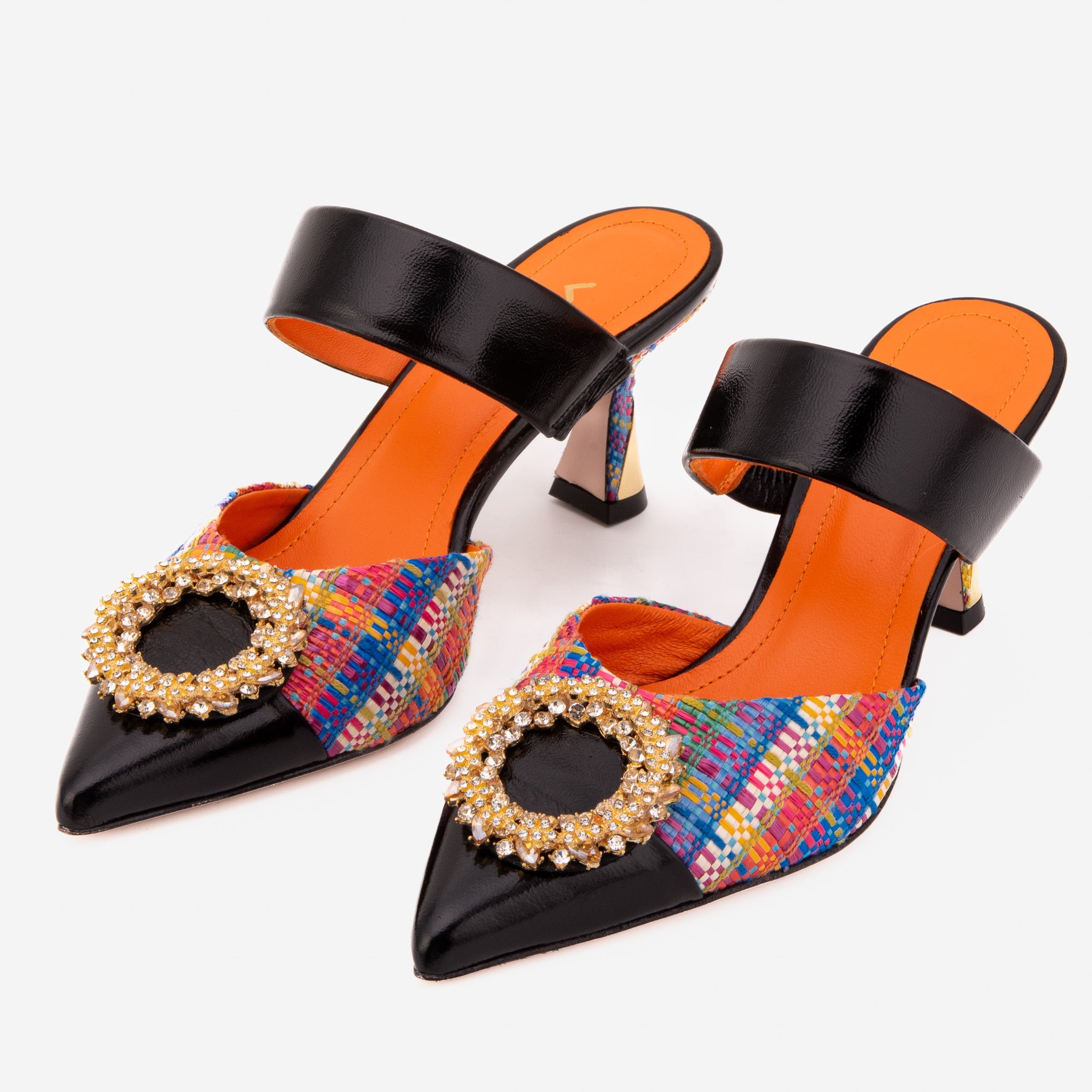 The Valencia Multicolor Leather Jewel Heel Mule Sandal