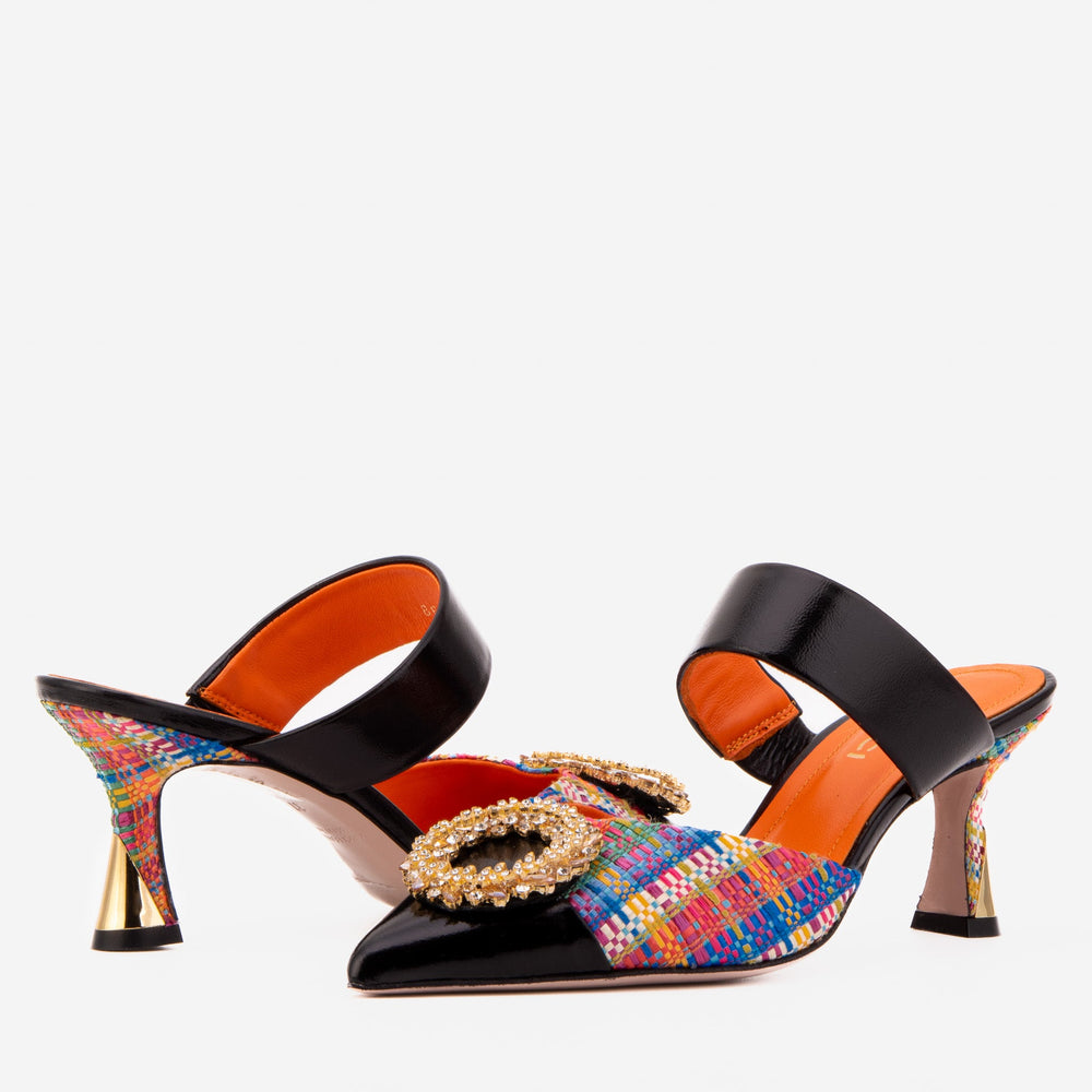 The Valencia Multicolor Leather Jewel Heel Mule Sandal