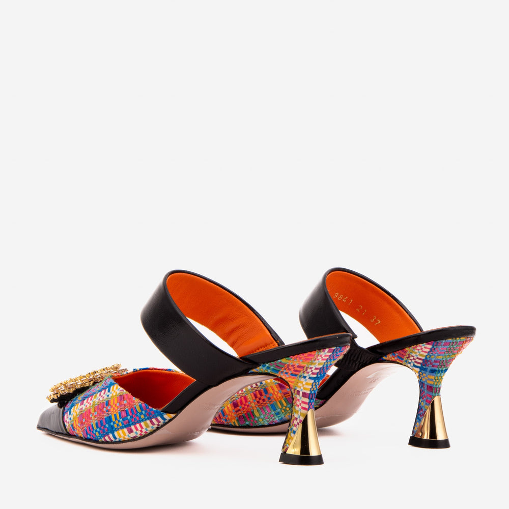 The Valencia Multicolor Leather Jewel Heel Mule Sandal