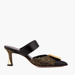 The Valencia Black Gold Jewel Heel Mule Sandal