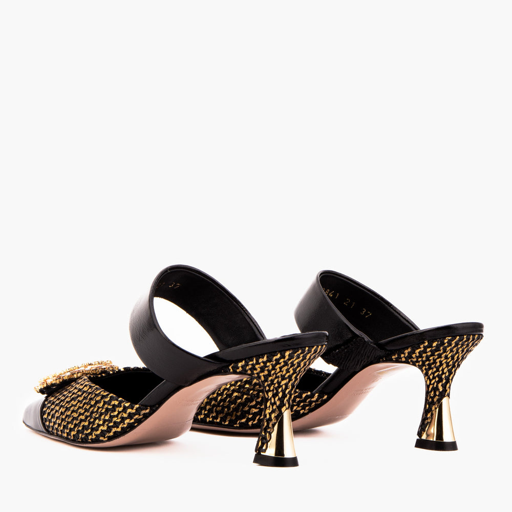 The Valencia Black Gold Jewel Heel Mule Sandal