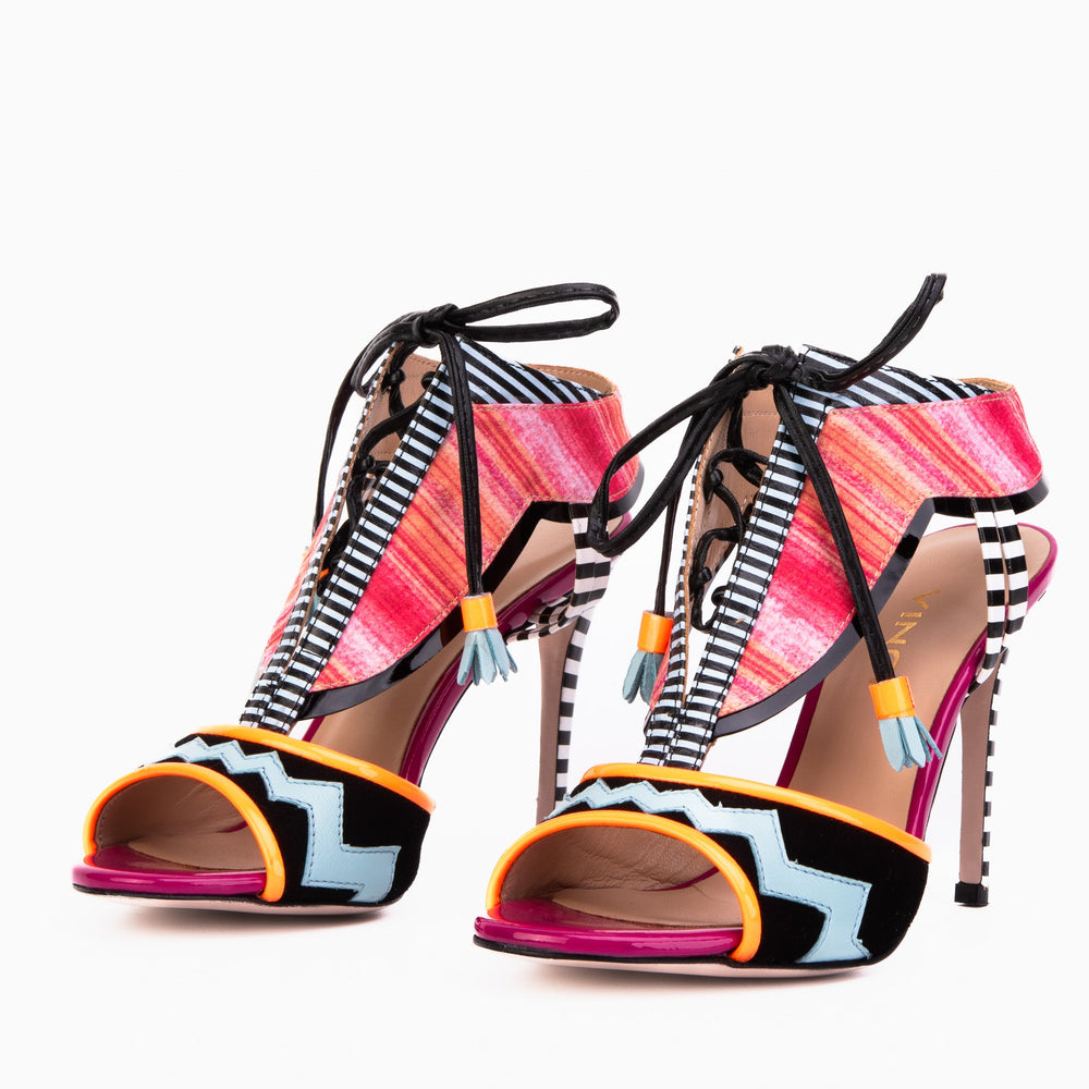 The Santa Amaro Multicolor T-Strap Lace-Up Leather Sandal