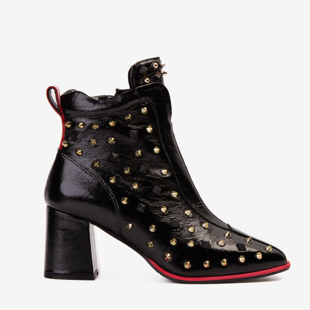The Infanta Black Leather Block Heel Boot