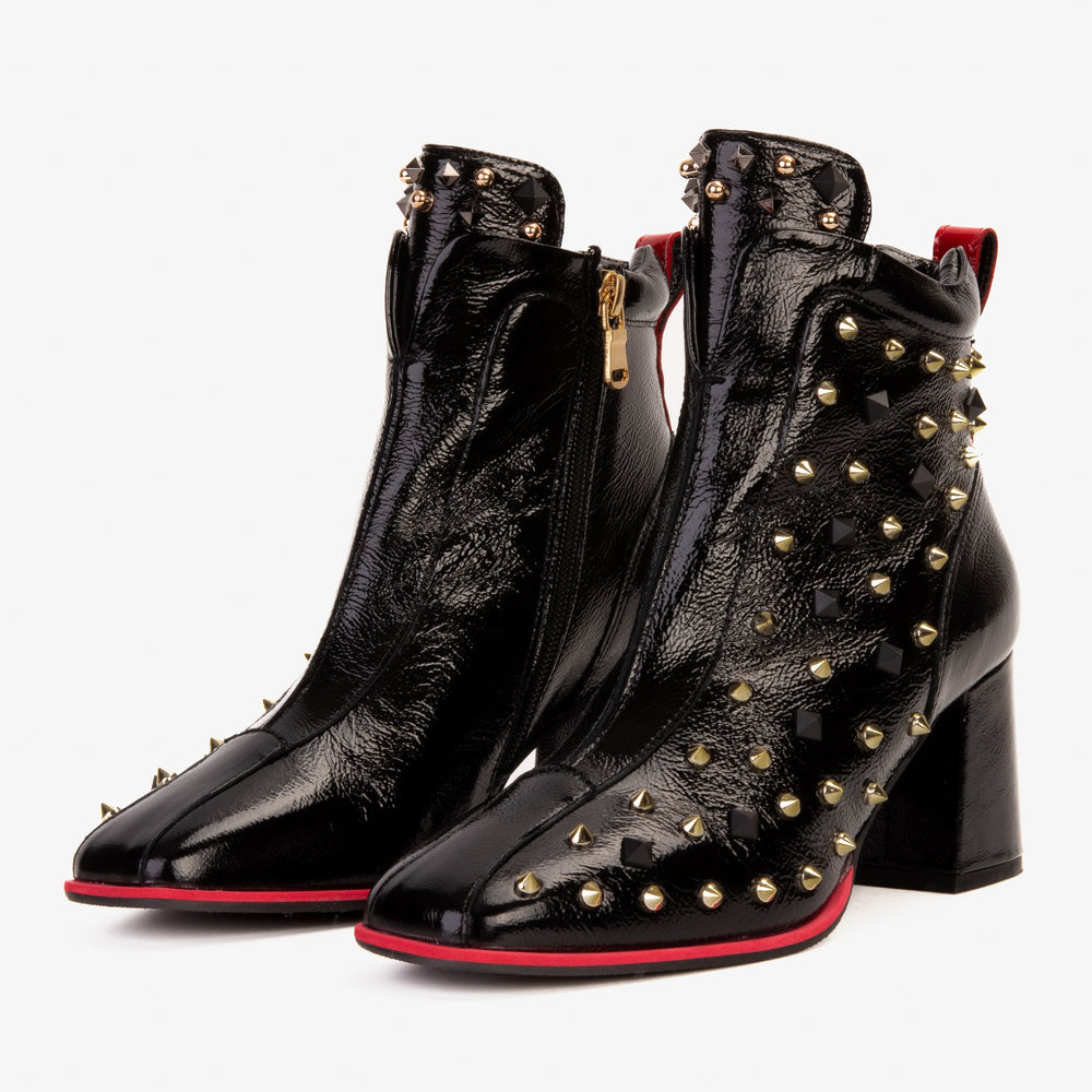 The Infanta Black Leather Block Heel Boot
