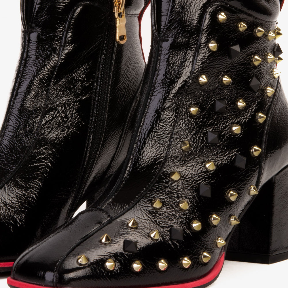 The Infanta Black Leather Block Heel Boot