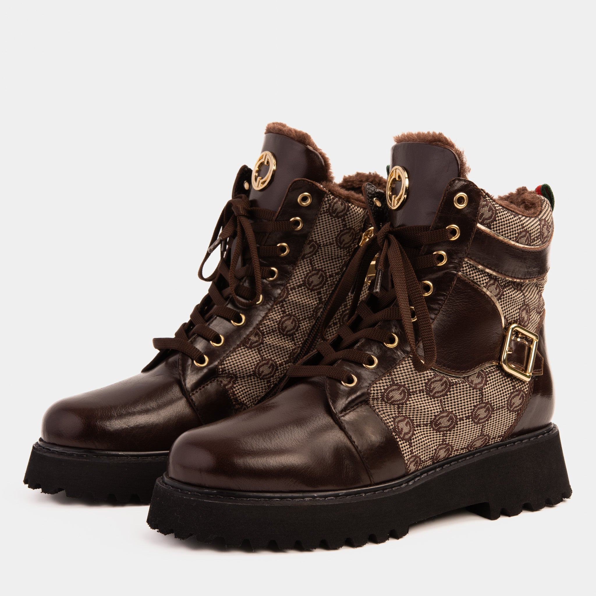 The Boston Brown Leather Lace-Up Ankle Boot With a Side Zipper