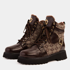 The Boston Brown Leather Lace-Up Ankle Boot With a Side Zipper