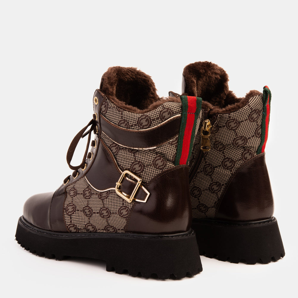 The Boston Brown Leather Lace-Up Ankle Boot With a Side Zipper