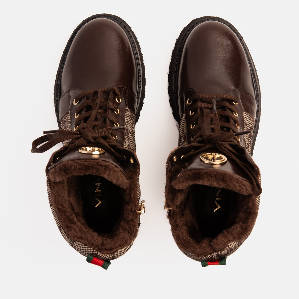 The Boston Brown Leather Lace-Up Ankle Boot With a Side Zipper