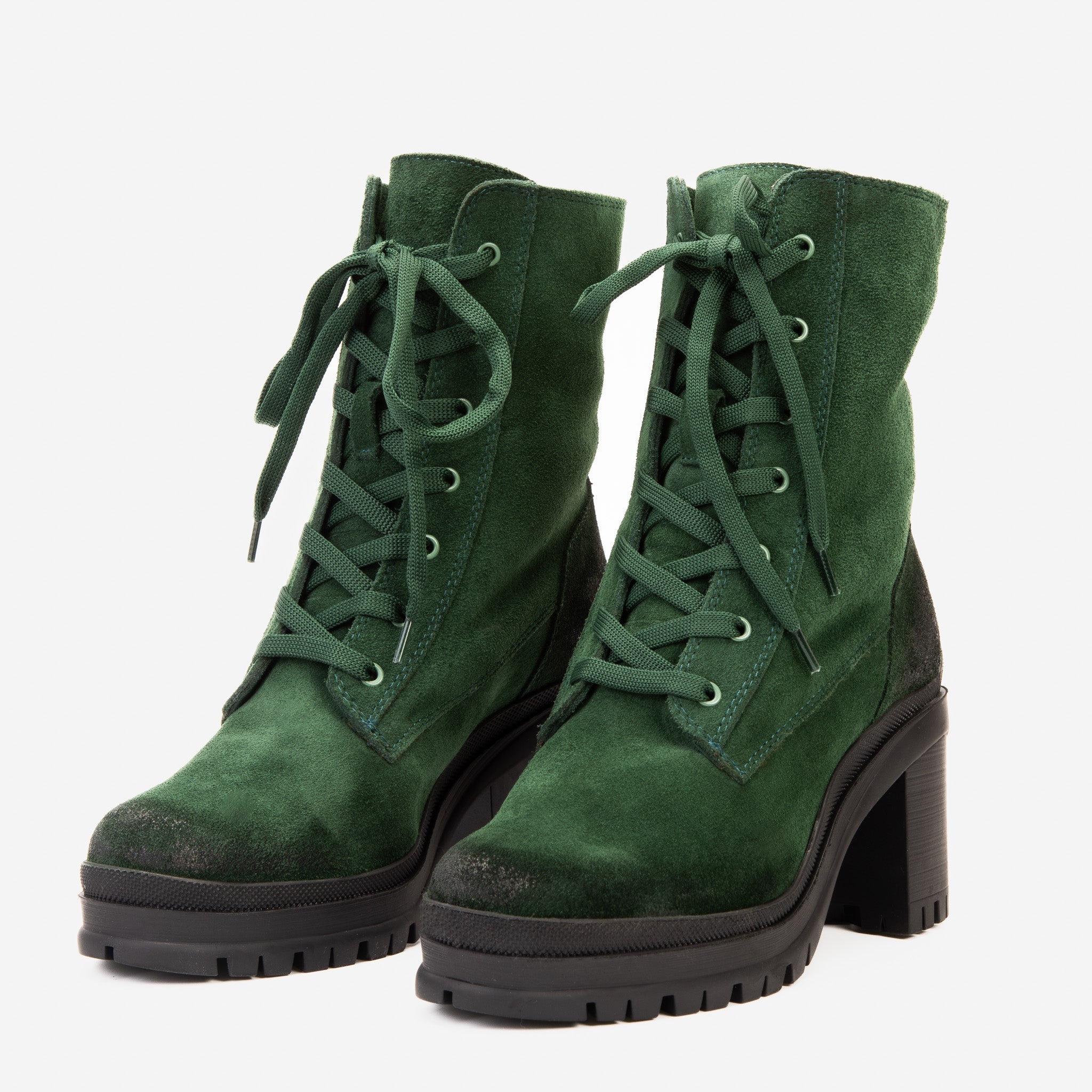The Elera Green Leather Block Heel Boot