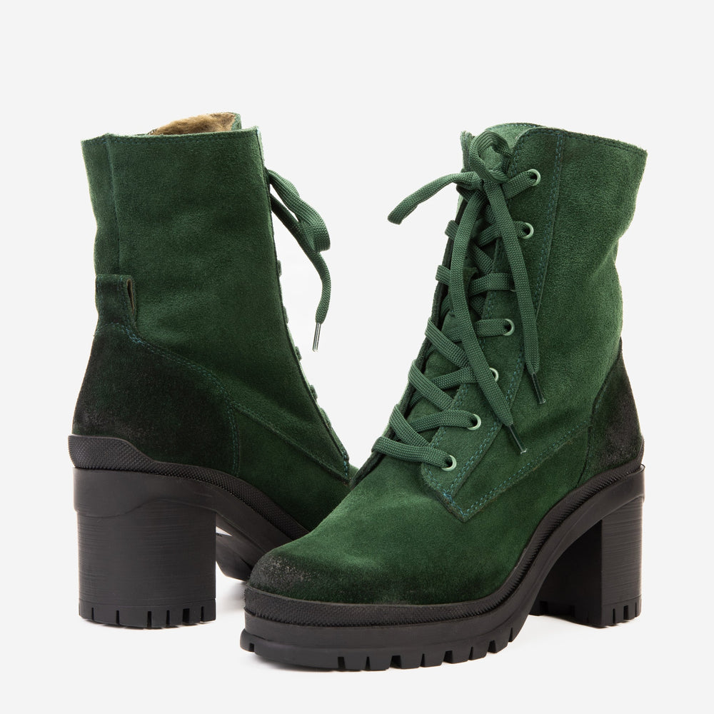 The Elera Green Leather Block Heel Boot