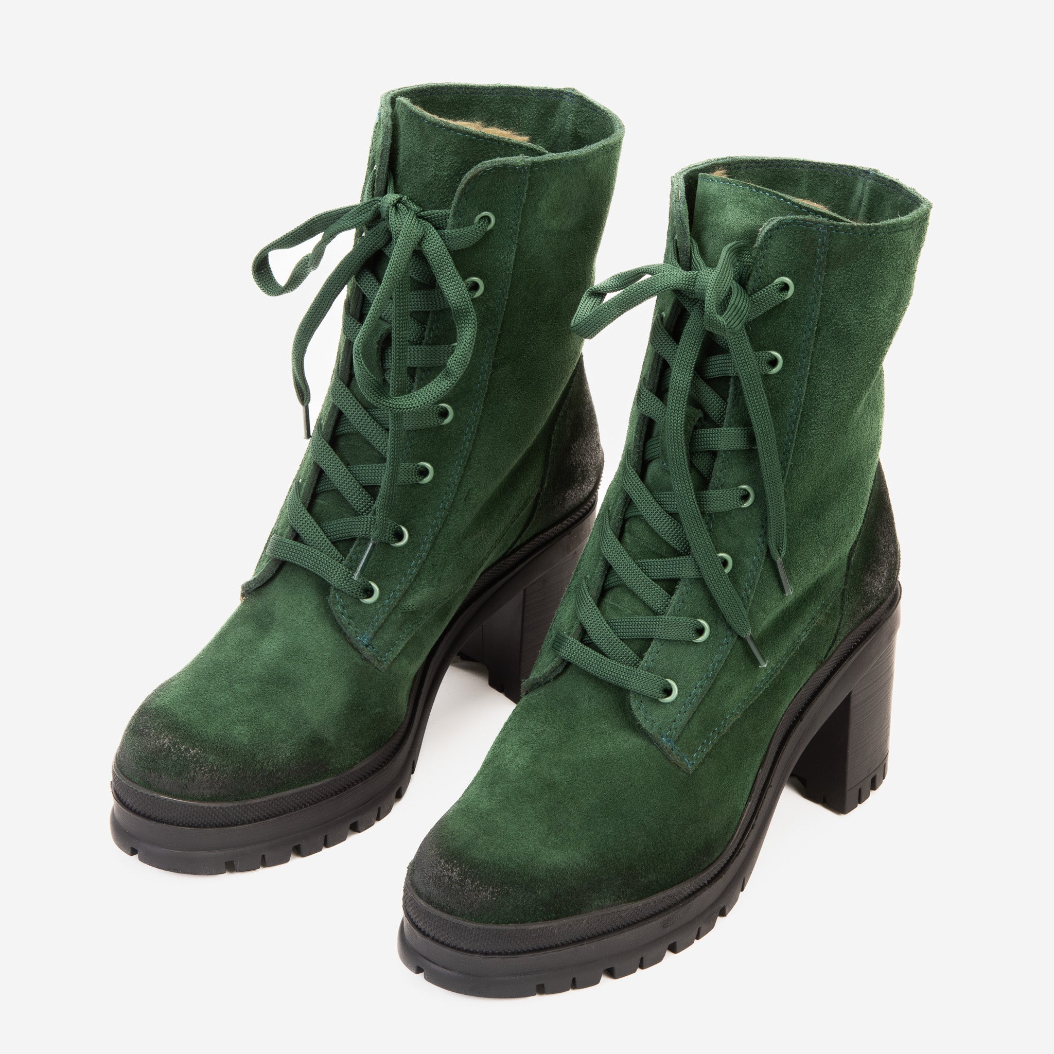 The Elera Green Leather Block Heel Boot