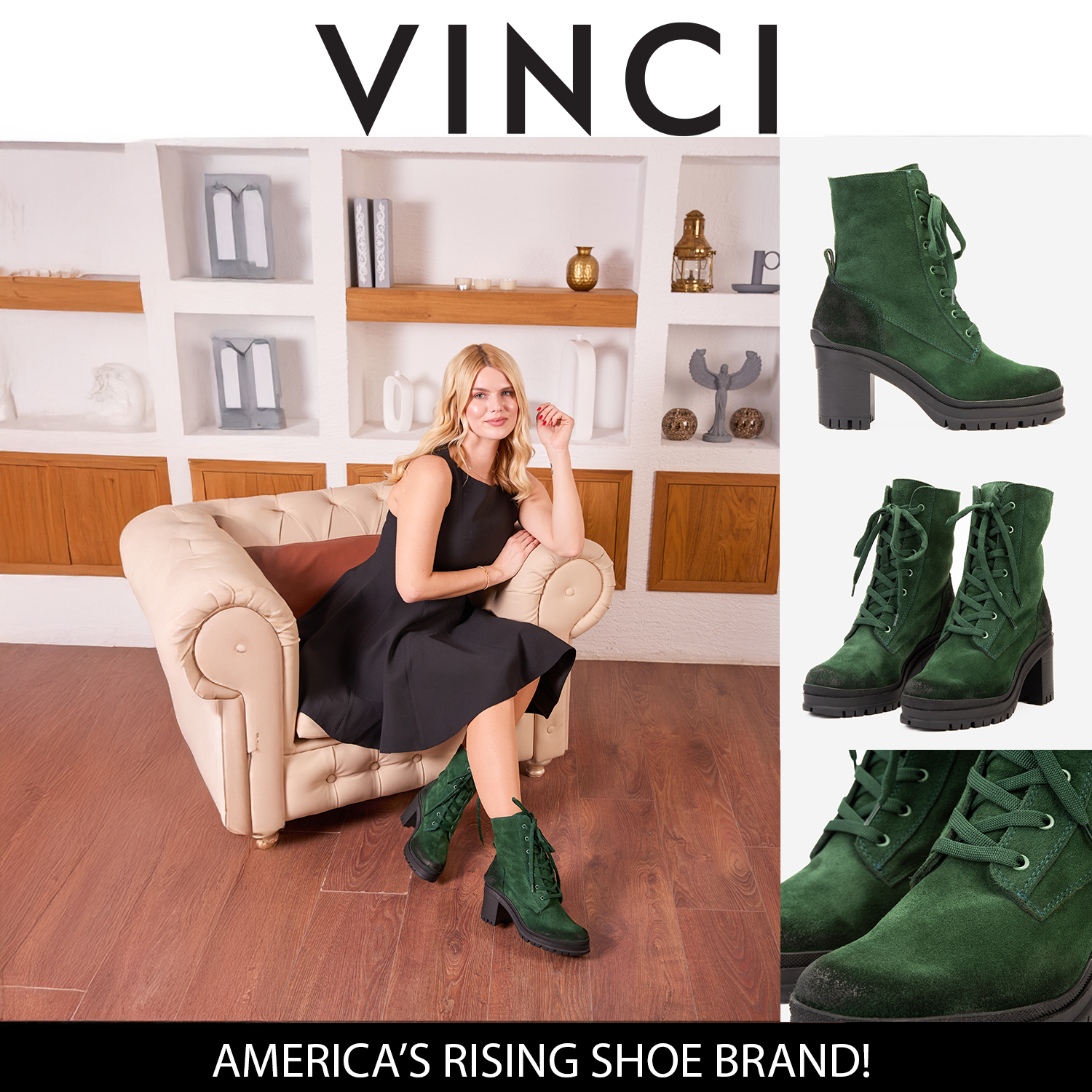 The Elera Green Leather Block Heel Boot