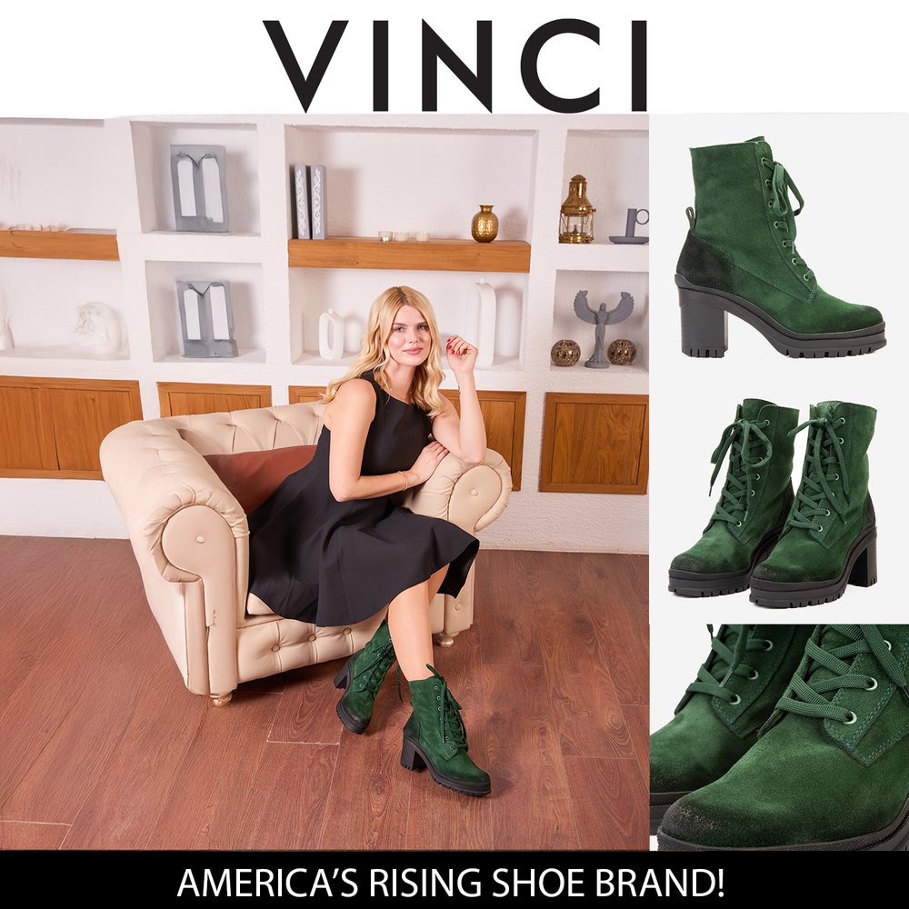 The Elera Green Leather Block Heel Boot