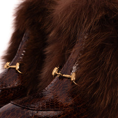 The Izmir Brown Patent Leather Natural Fur Mid Calf Boot