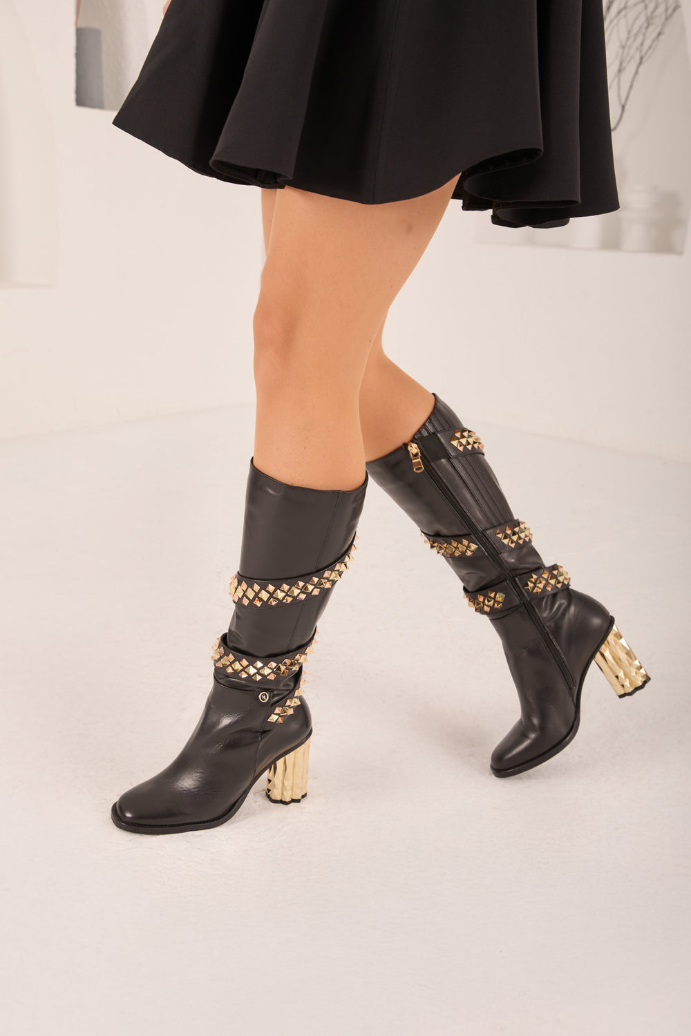 The Gladiator Black Leather Knee High Boot