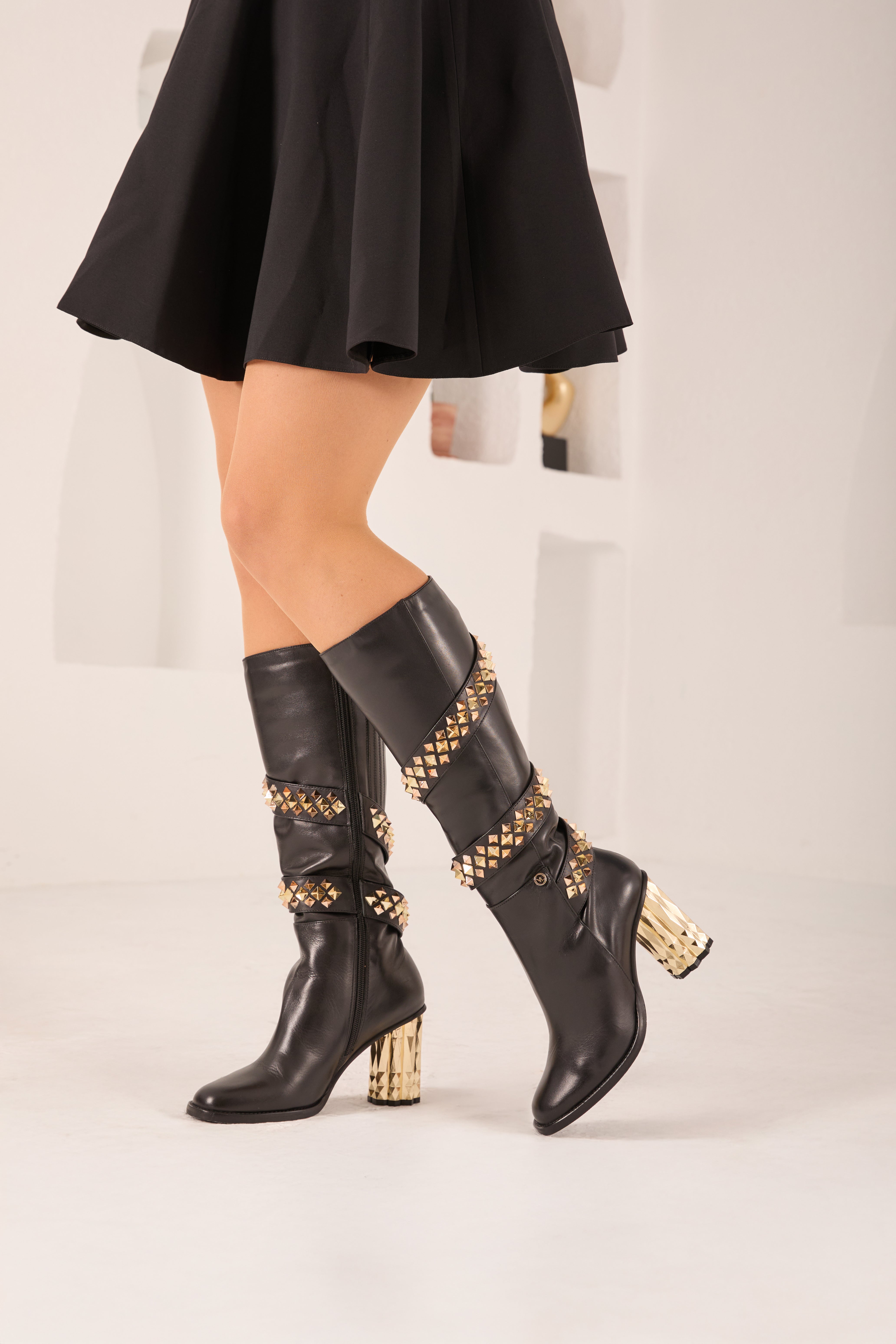 The Gladiator Black Leather Knee High Boot