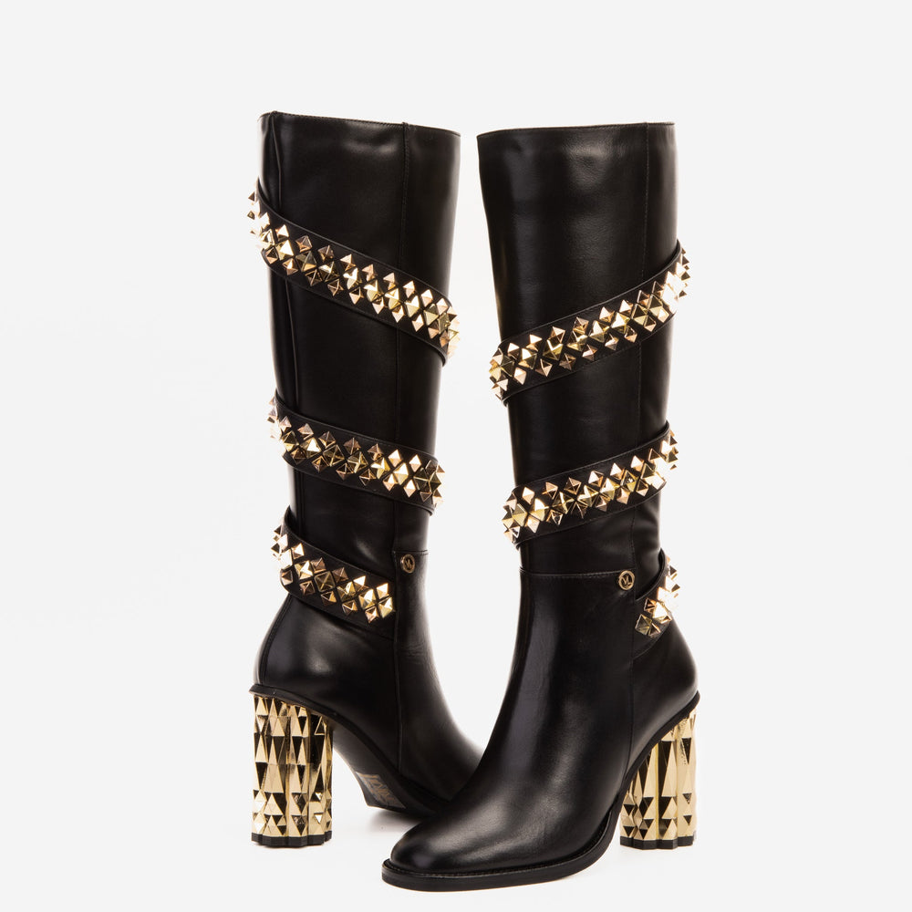 The Gladiator Black Leather Knee High Boot