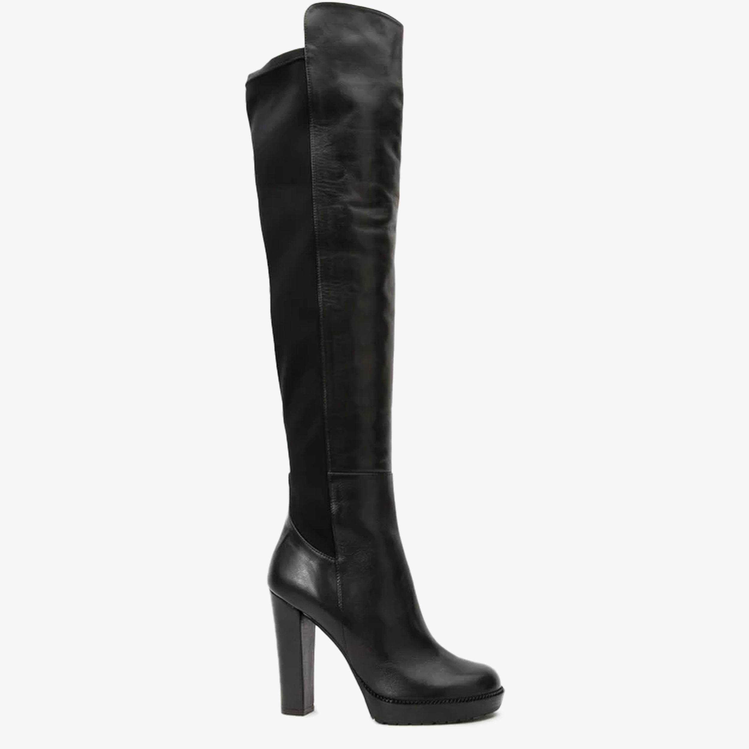 The Sao Paulo Black Leather Knee High Platform Heel Boot