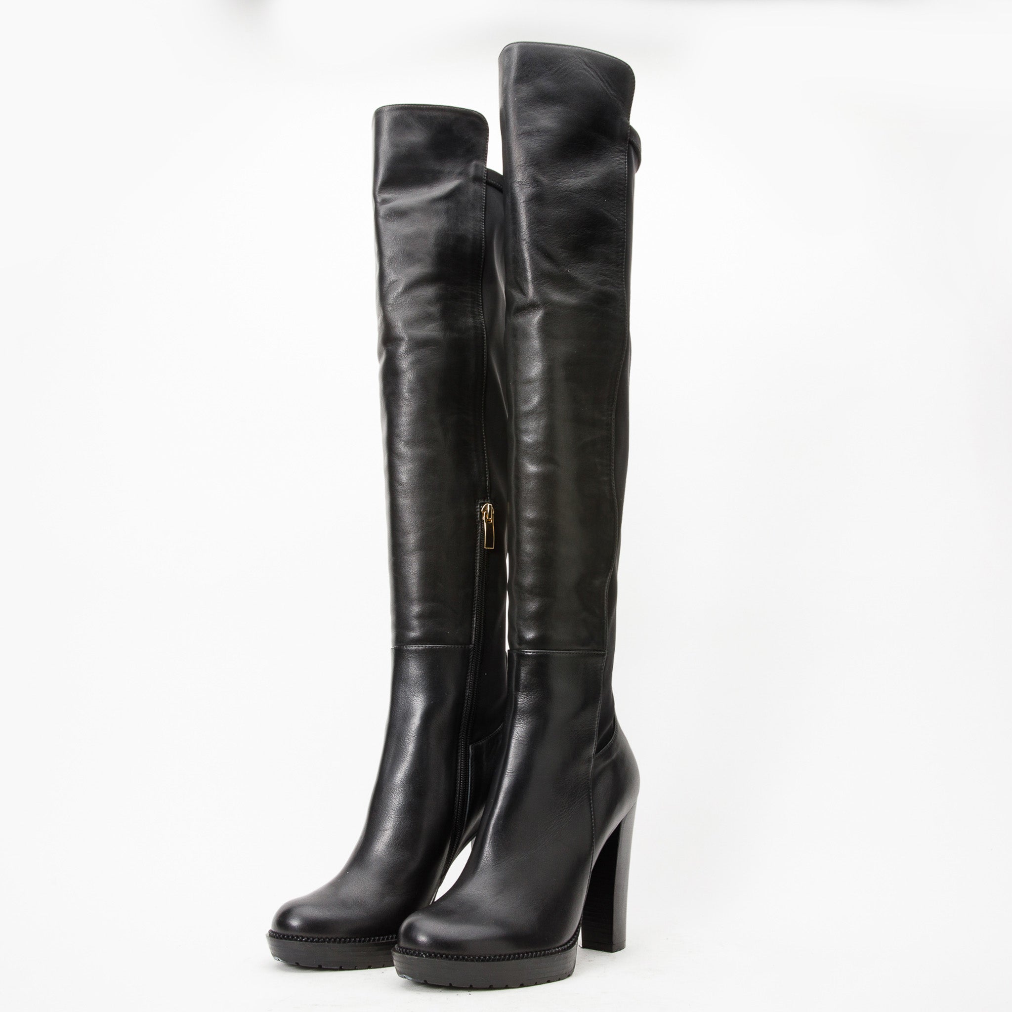 The Sao Paulo Black Leather Knee High Platform Heel Boot