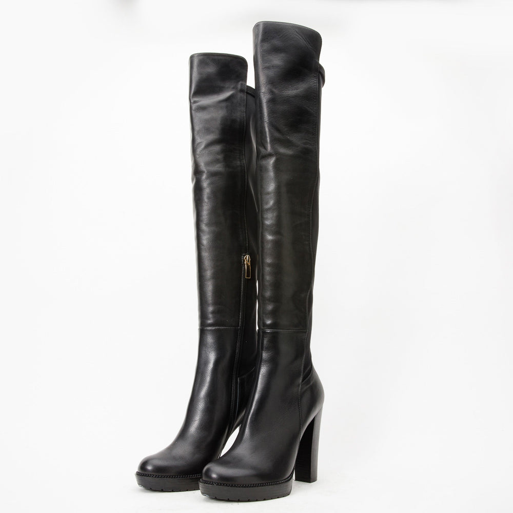 The Sao Paulo Black Leather Knee High Platform Heel Boot
