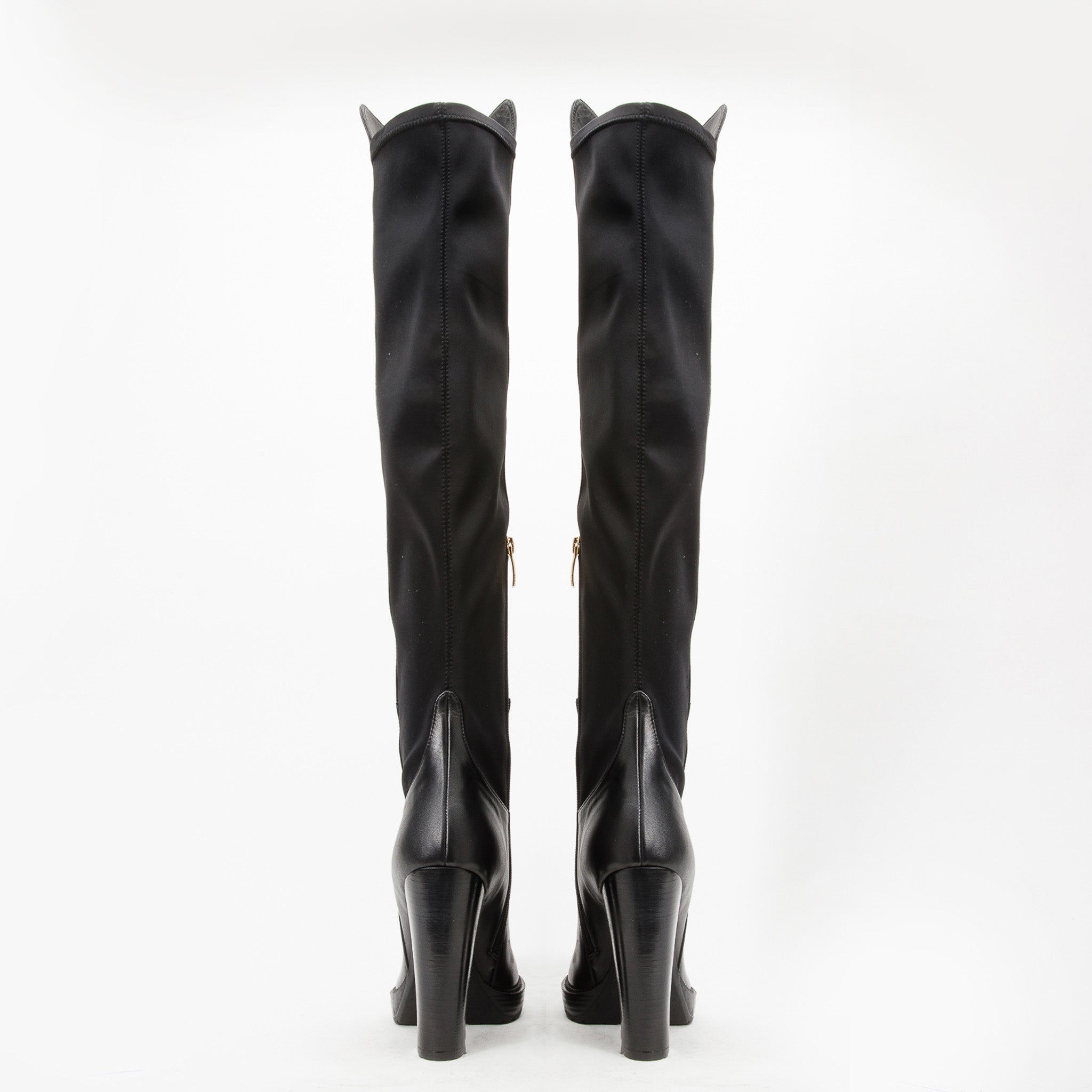 The Sao Paulo Black Leather Knee High Platform Heel Boot