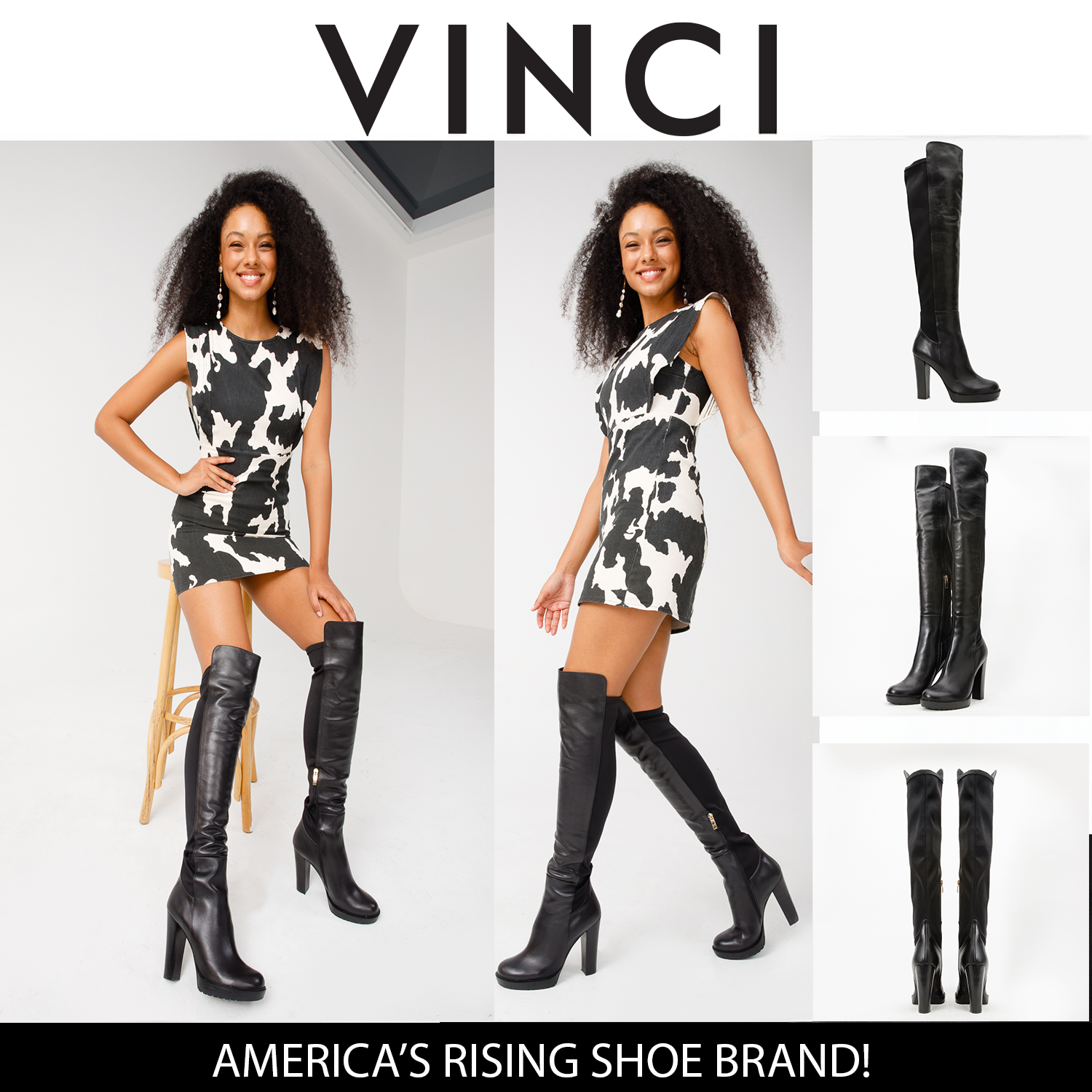 The Sao Paulo Black Leather Knee High Platform Heel Boot